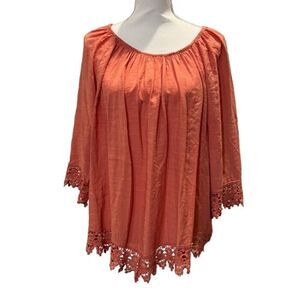 Always Indigo Women's Plus Crochet‎ Trimmed Top Burnt Orange Size 1X